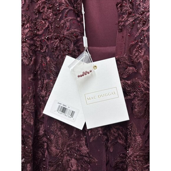 Mac Duggal Size 14 Burgundy 20409 Embellished Illusion Long Sleeve V Neck Gown - Picture 10 of 10